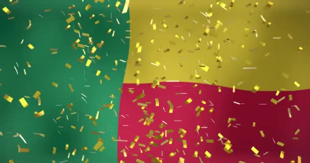 Animatie Van Confetti Boven Vlag Van Benin Vlaggen Nationale Symbolen — Stockvideo