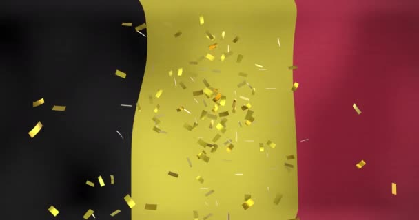 Animasi Confetti Atas Bendera Belgium Flag Simbol Nasional Dan Konsep — Stok Video