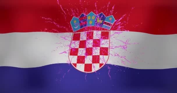 Animering Fyrverkerier Över Croatias Flagga Flaggor Nationella Symboler Och Patriotism — Stockvideo