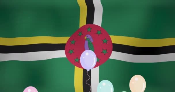 Animatie Van Ballonnen Boven Vlag Van Domenica Vlaggen Nationale Symbolen — Stockvideo