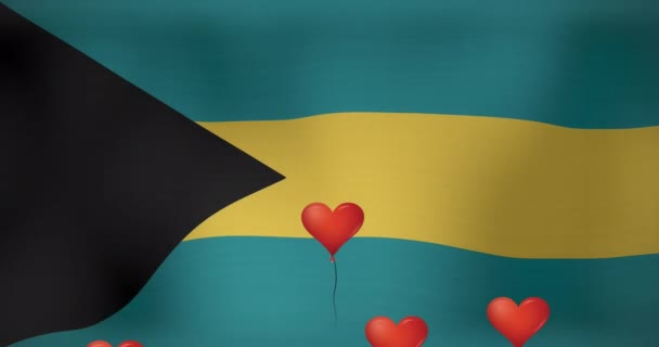 Animazione Cuori Sopra Bandiera Bahamas Bandiere Simboli Nazionali Concetto Patriottismo — Video Stock