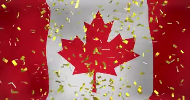 Kanada Bayrağı Üzerinde Konfeti Animasyonu Dijital Olarak Üretilen Bayraklar Ulusal — Stok video