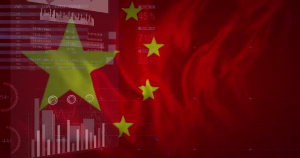 Animation Financial Data Graphs Flag China Global Economy Finance Politics — Stock Video