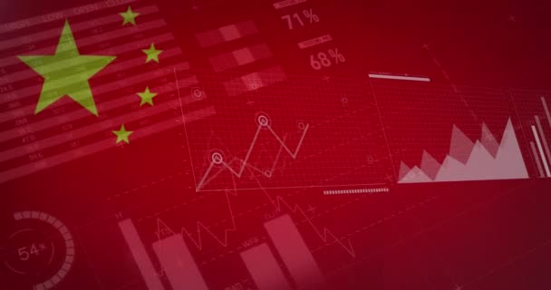 Animación Datos Financieros Gráficos Sobre Bandera China Concepto Economía Global — Vídeos de Stock