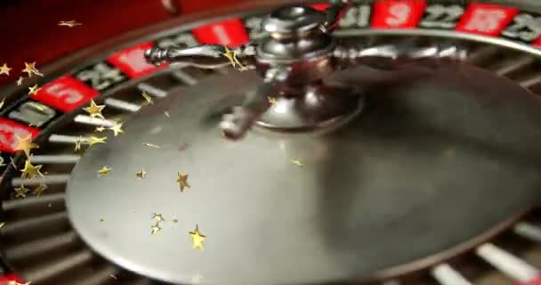 Kompozytowe Wideo Wielu Ikon Złotej Gwiazdy Spadające Zbliżenie Rosyjskiej Ruletki — Wideo stockowe