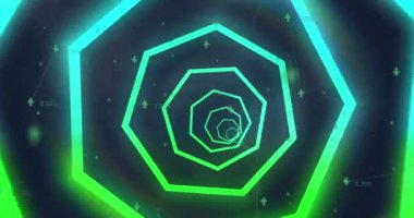 Düşen oklar üzerinde neon geometrik şekillerin animasyonu. soyut, ışık, desen ve hareket kavramı dijital olarak oluşturulmuş video.