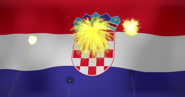 Animace Ohňostroje Nad Vlajkou Chorvatska Vlajky Národní Symboly Koncepce Vlastenectví — Stock video