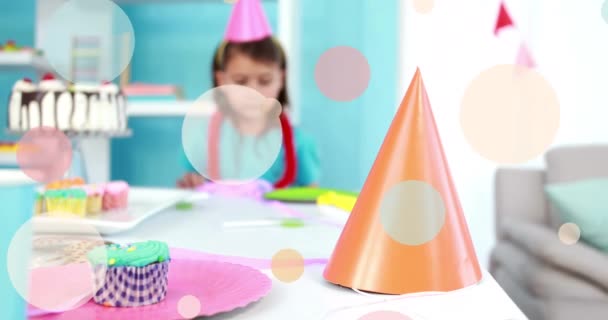 Animation Falling Pink Spots Sad Cacucasian Girl Children Day Concept — Vídeos de Stock