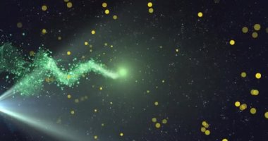 Hilal ay ve cami simgesine sahip bayram mübarek yazı pankartı mavi arkaplanda sarı noktalar var. Ramazan bayramı ve kutlama konsepti