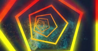 Koyu arkaplandaki renkli dalga üzerinde geometrik grafiklerin animasyonu. soyut, ışık, desen ve hareket kavramı dijital olarak oluşturulmuş video.