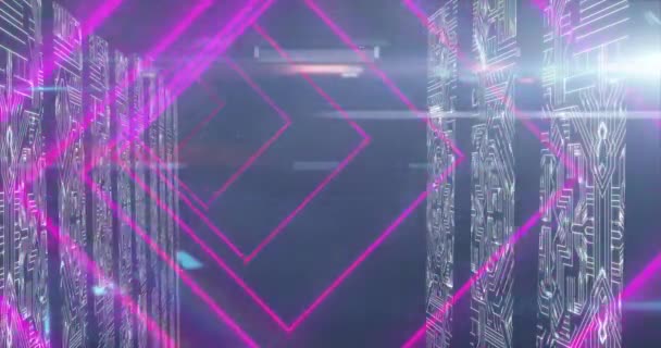 Animation Pink Neon Geometrical Shapes Data Processing Abstract Light Pattern — Vídeo de Stock