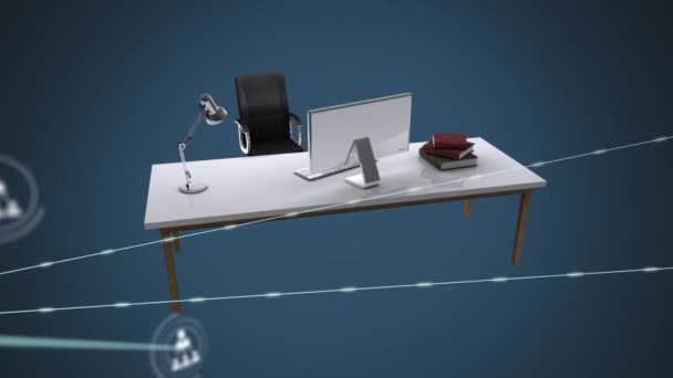 オフィス上のアイコンとの接続のネットワークのアニメーション ビジネス データ処理 デジタルインターフェースの概念がデジタルで生成されたビデオ — ストック動画