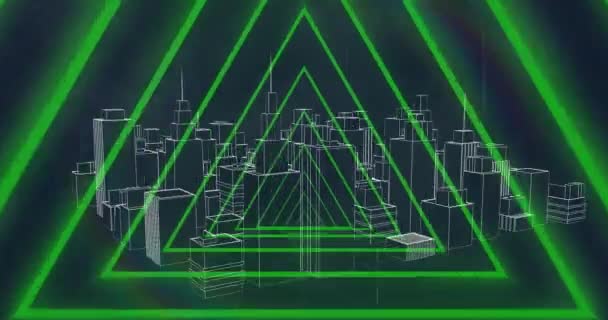 Animazione Forme Geometriche Neon Rosso Modello Città Astratto Luce Modello — Video Stock