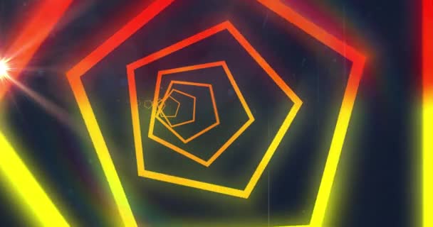 Animation Yellow Orange Neon Geometrical Shapes Dark Background Abstract Light — Stock Video