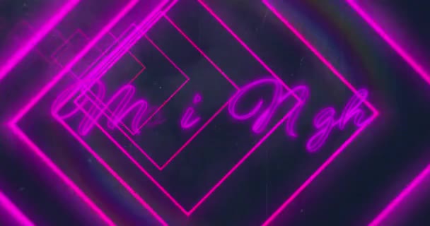 Animation Rosa Neonfarbener Geometrischer Formen Über Filmtext Abstraktes Licht Muster — Stockvideo