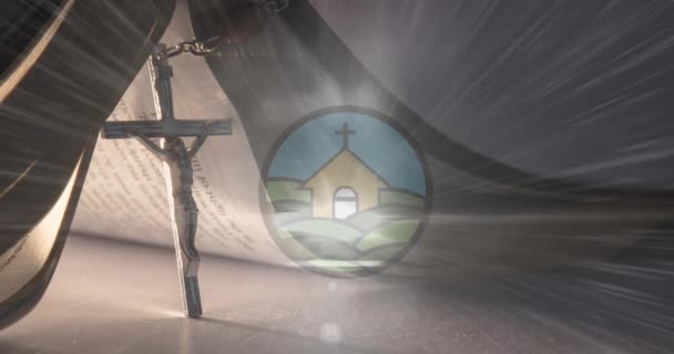 Σύνθετο Βίντεο Της Εκκλησίας Εικονίδιο Και Σημείο Του Φωτός Κατά — Αρχείο Βίντεο