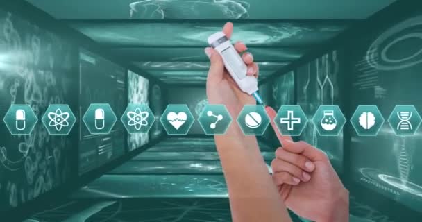 Glikoz Ölçer Kullanan Hastaların Üzerinde Tıbbi Ikonların Canlandırılması Sağlık Hizmeti — Stok video