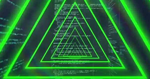 Animacja Zielonych Neonowych Kształtów Geometrycznych Nad Przetwarzaniem Danych Abstrakcyjne Lekkie — Wideo stockowe