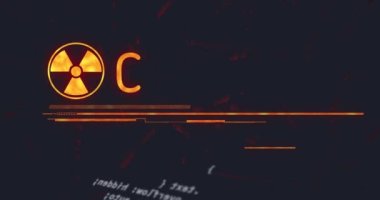 Siyah arkaplanda veri işleme üzerine uyarı metninin ve sembolünün canlandırılması. Ukrayna krizi ve uluslararası politika kavramı dijital olarak oluşturuldu.