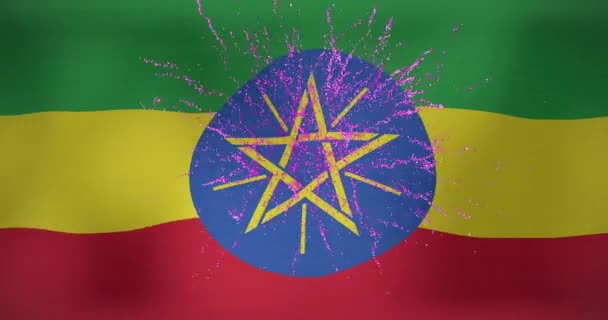 Animation Fireworks Flag Ethiopia Flags National Symbols Patriotism Concept Digitally — Stock Video