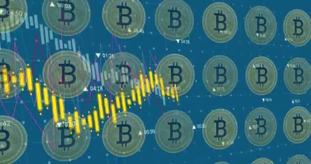 Animação Processamento Dados Sobre Símbolos Bitcoin Crise Ucraniana Conceito Política — Vídeo de Stock