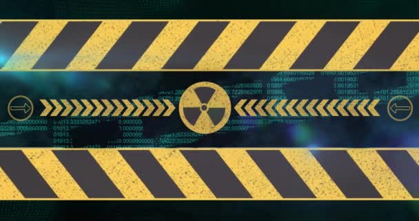 Animatie Van Gegevensverwerking Radioactief Symbool Zwarte Achtergrond Ukrainecrisis Internationaal Politiek — Stockvideo