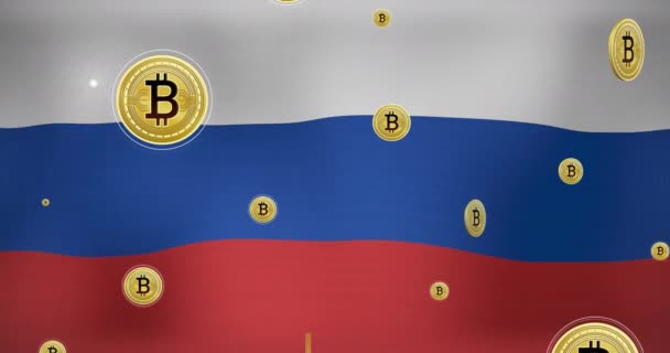 Animation Bitcoin Symbols Flag Russia Ukraine Crisis International Politics Concept — Stock Video