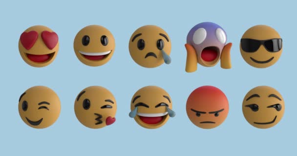 Animation Emoji Ikoner Blå Bakgrund Globala Sociala Medier Och Digitala — Stockvideo