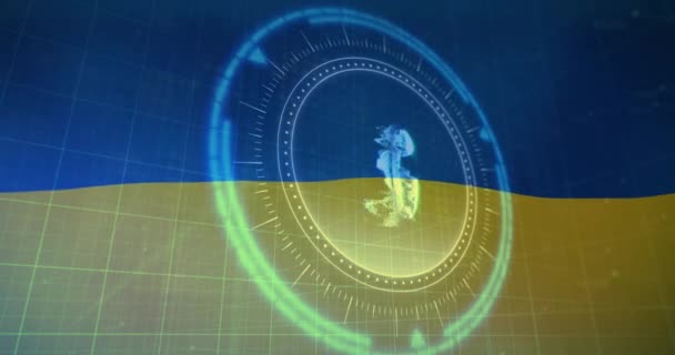 Animatie Van Scope Scanning Symbool Boven Vlag Van Ukraine Ukrainecrisis — Stockvideo