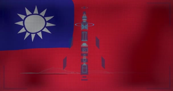 Çin Cumhuriyeti Bayrağı Üzerinde Veri Işleme Animasyonu Ukrayna Krizi Uluslararası — Stok video