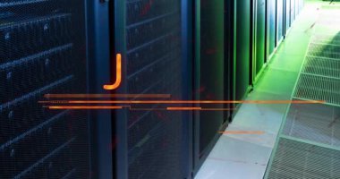 Sunucu odasında tehlike mesajı ve sembolü animasyonu. Ukrayna krizi ve uluslararası politika kavramı dijital olarak oluşturuldu.