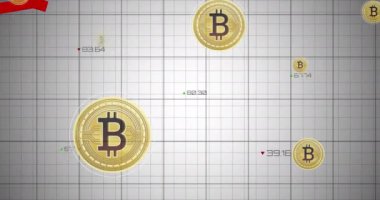 Beyaz zemin üzerinde veri işleme ve bitcoin sembolü animasyonu. Ukrayna krizi ve uluslararası politika kavramı dijital olarak oluşturuldu.