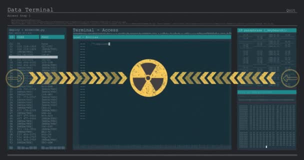 Animatie Van Het Nucleaire Symbool Boven Gegevensverwerking Ukrainecrisis Internationaal Politiek — Stockvideo