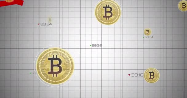 Animación Procesamiento Datos Símbolo Bitcoin Sobre Fondo Blanco Crisis Ucraniana — Vídeo de stock