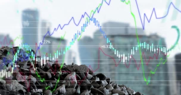 Animazione Dell Elaborazione Dei Dati Finanziari Attraverso Paesaggio Urbano Giornata — Video Stock