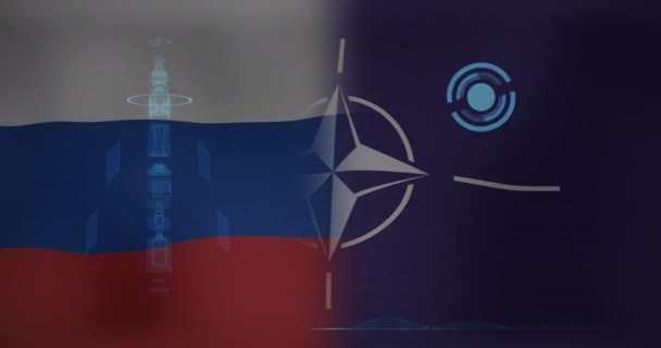Animacja Przetwarzania Danych Nad Flagą Rosji Nato Ukraiński Kryzys Międzynarodowa — Wideo stockowe