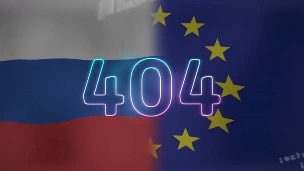 Κινούμενα Σχέδια 404 Κειμένου Και Επεξεργασίας Δεδομένων Πάνω Από Σημαία — Αρχείο Βίντεο