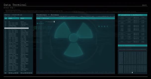 Animation Des Nuklearen Symbols Über Der Datenverarbeitung Ukraine Krise Und — Stockvideo