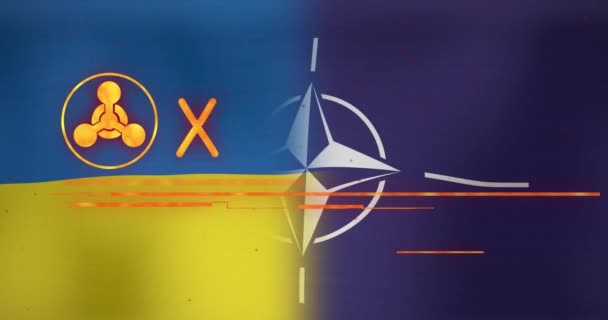 Animación Texto Alerta Roja Símbolo Sobre Banderas Ucrania Otan Crisis — Vídeos de Stock