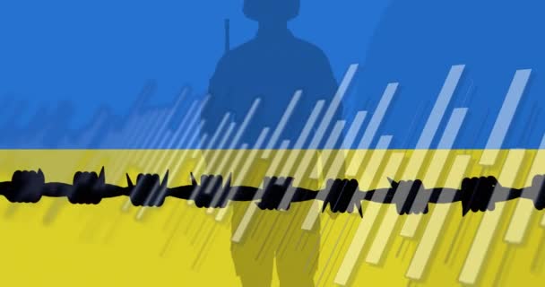 Animation Des Zauns Über Soldaten Und Flagge Der Ukraine Ukraine — Stockvideo