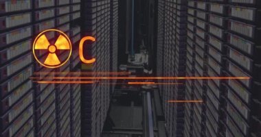 Sunucu odasında uyarı metni ve sembolünün canlandırması. Ukrayna krizi ve uluslararası politika kavramı dijital olarak oluşturuldu.