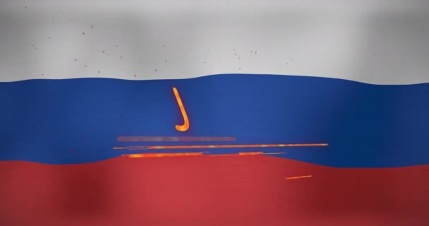 危险文字和符号在俄罗斯国旗上的动画 Ukraine Crisis International Politics Concept Digital Generated Video — 图库视频影像