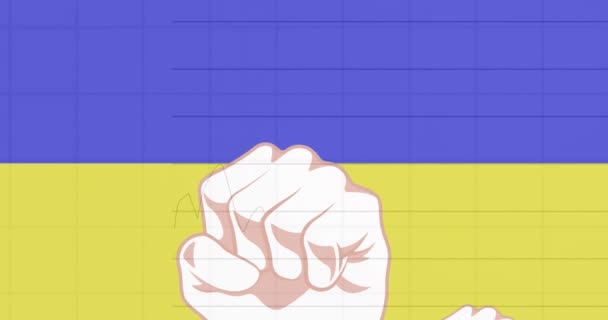 Animación Procesamiento Datos Puños Sobre Bandera Ucrania Crisis Ucraniana Política — Vídeos de Stock