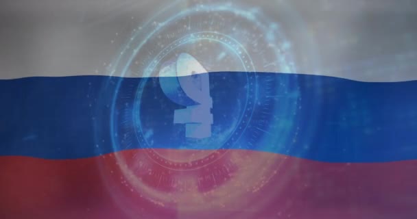 Анимация Сканирования Прицела Рублевого Символа Над Флагом России Украинский Кризис — стоковое видео