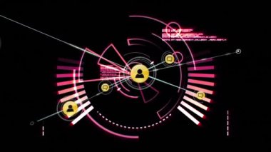 Kapsam taraması ve kara arkaplanda veri işleme üzerinden bağlantı ağının animasyonu. küresel bağlantılar, hesaplama ve veri işleme kavramı dijital olarak oluşturulmuş video.