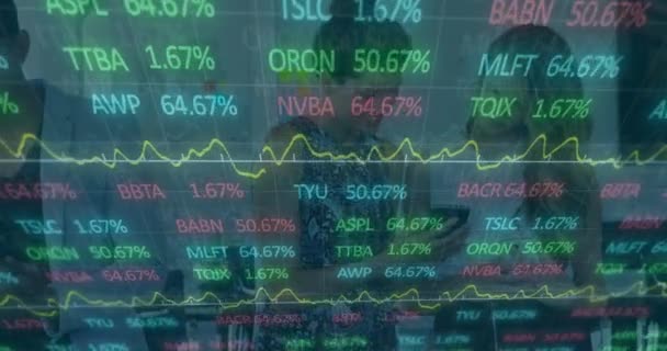 Animatie Van Aandelenmarkt Diverse Zakenmensen Functie Mondiaal Bedrijfs Financieel Gegevensverwerkingsconcept — Stockvideo