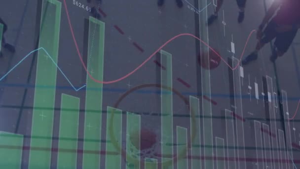 Animación Del Procesamiento Datos Sobre Diversos Jugadores Baloncesto Masculino Gimnasio — Vídeo de stock