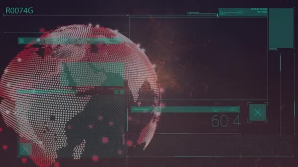 Animación Procesamiento Datos Globo Sobre Fondo Negro Negocios Globales Finanzas — Vídeo de stock