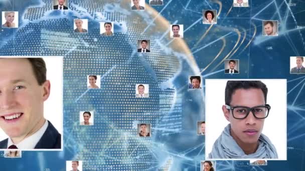 Animacja Ikon Ludzi Niebieskim Tle Globalny Biznes Połączenia Koncepcja Cyfrowego — Wideo stockowe
