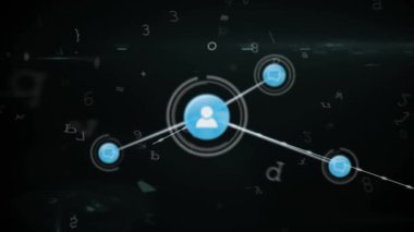 Siyah arkaplan üzerinde bağlantı ağı ve asma kilit simgesi animasyonu. küresel bağlantılar ve dijital arayüz konsepti dijital olarak oluşturulmuş video.